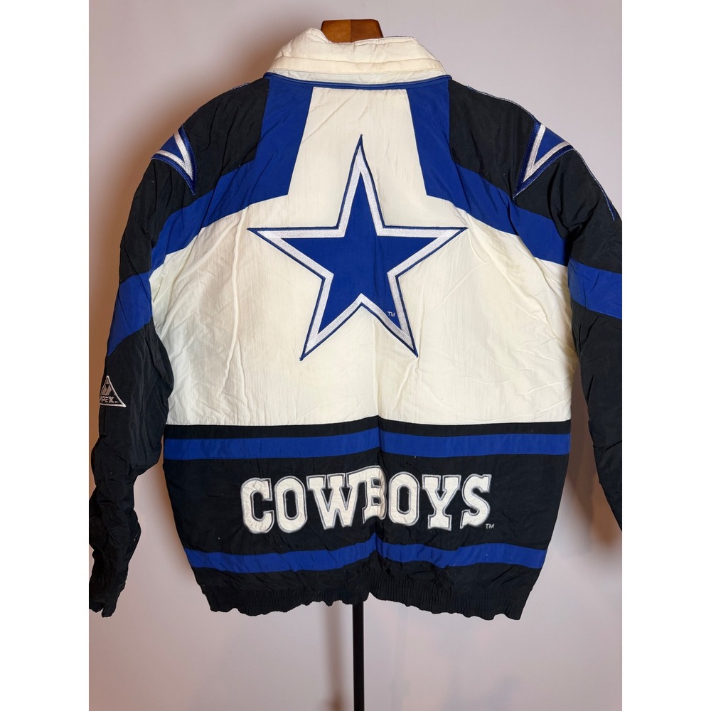 Vintage Dallas Cowboys Apex One NFL Pro Line Puffer Jacket Blue White Mens L